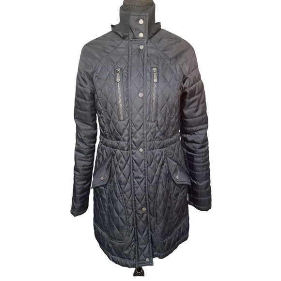 Vince Camuto Black Quilted Zip Front Mid Length Jacket Size S - Picture 1 of 6